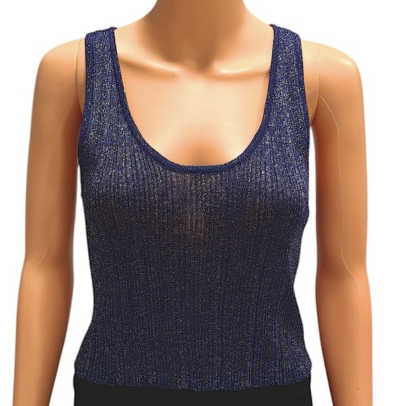 House of Harlow 1960 Tops - HOUSE OF HARLOW 1960 Sparkle Tank Fun Metallic Bling Blue Silver NWT Size Medium